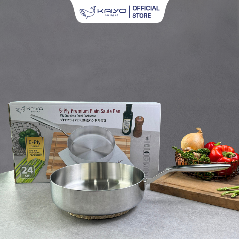 Chảo inox 316 liền khối 5-Ply Premium Kaiyo - thành cao (24cm)