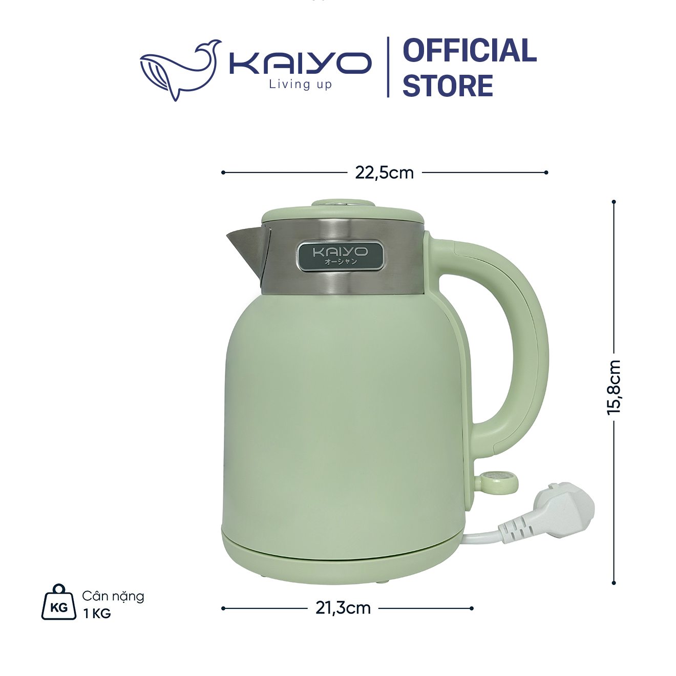 Ấm siêu tốc 2 lớp Cool touch Kaiyo 1.5L (Xanh Mint)