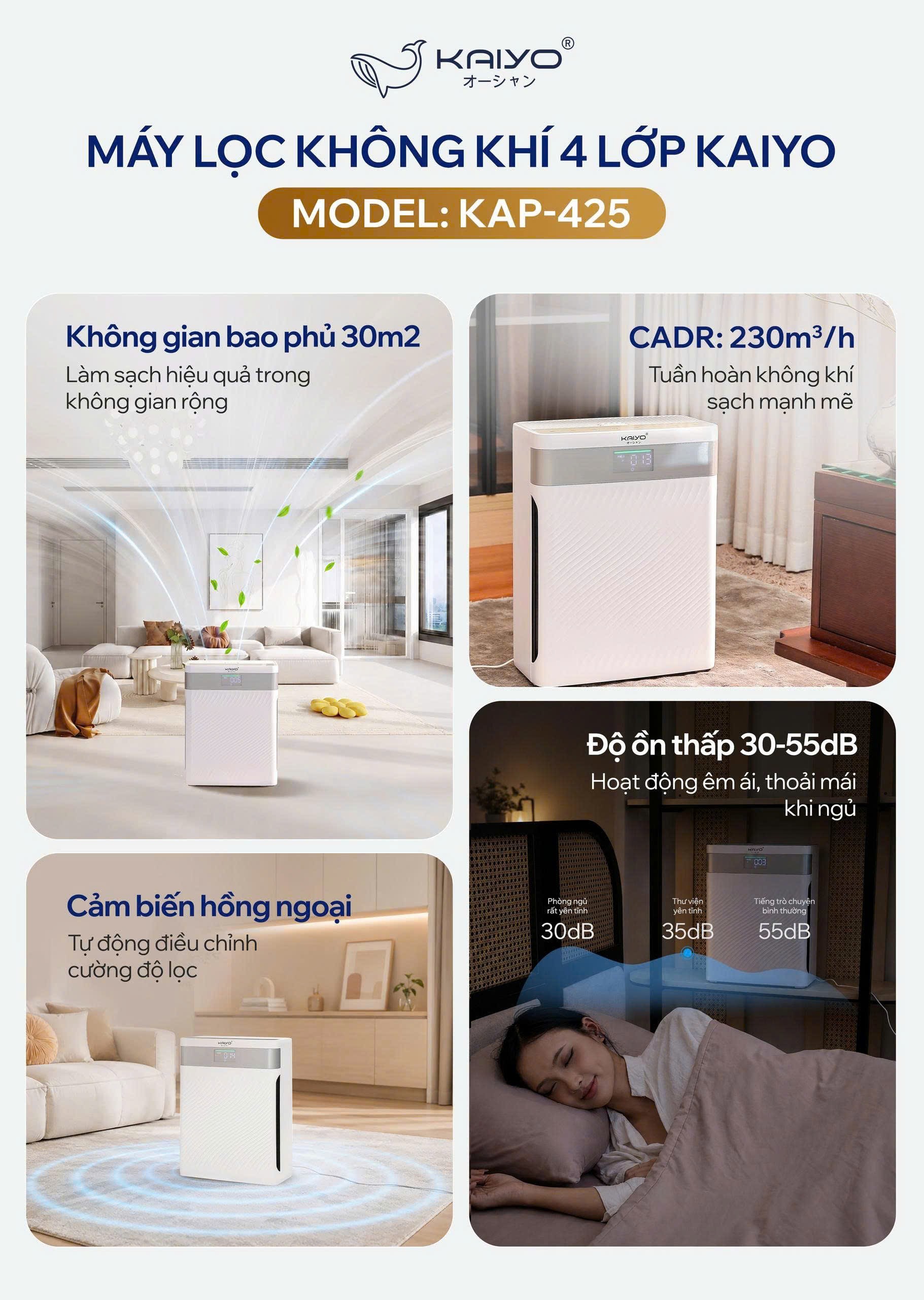 Máy lọc không khí 4 lớp Kaiyo, model KAP-425 [mã KAP-4250]