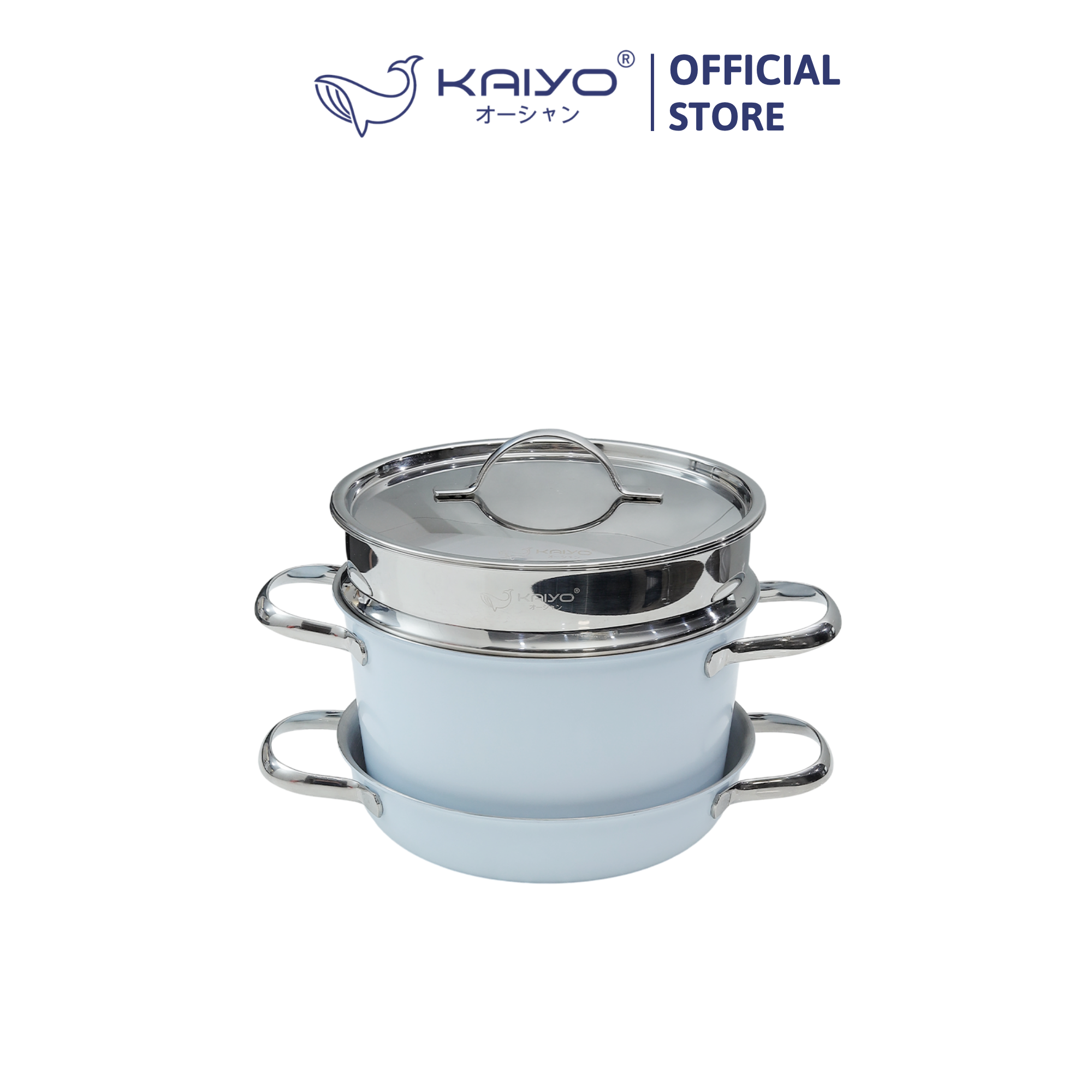Bộ nồi, chảo, xửng inox 304 Stackable Kaiyo, size 20cm, màu xanh [mã KSC-1600]