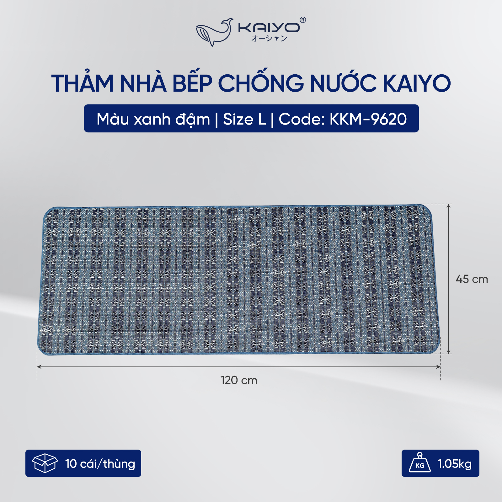 Thảm nhà bếp chống nước Kaiyo, size L 45x120cm màu xanh đậm [mã KKM-9620]