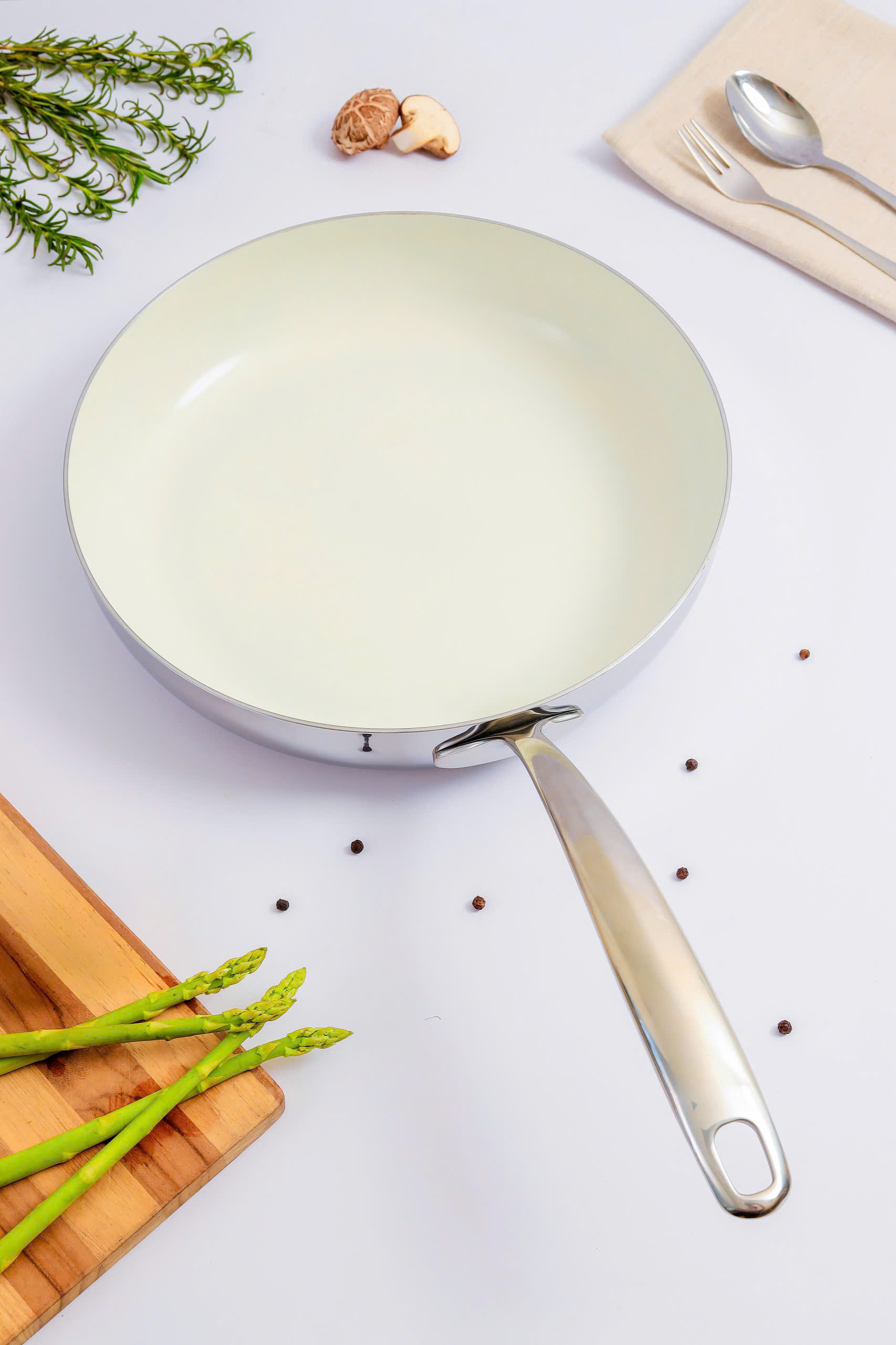 Chảo inox chống dính Ceramic Kaiyo, dáng cạn size 28cm [mã KNF-6674]