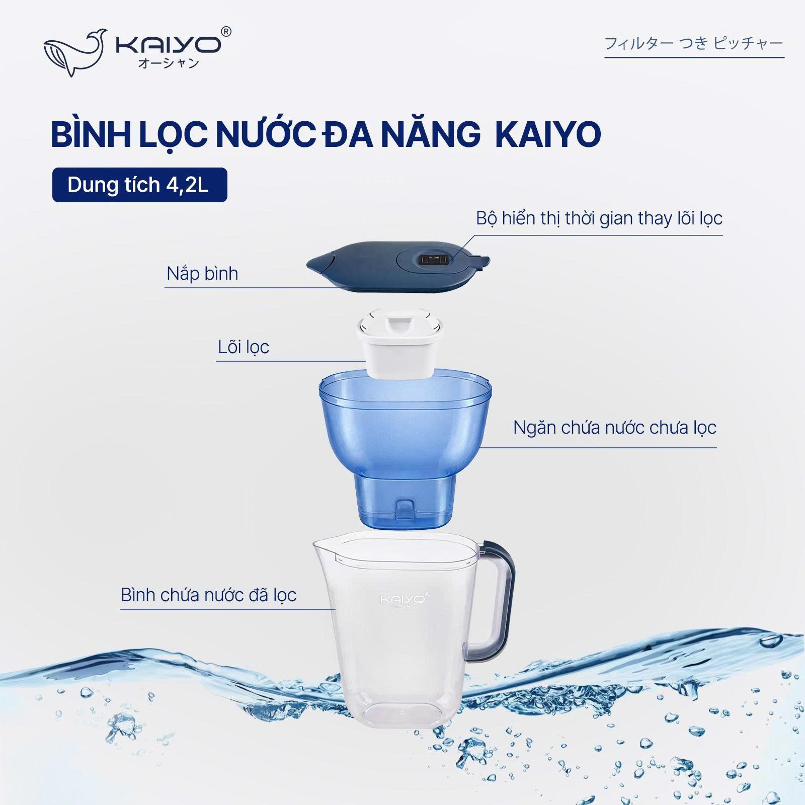 Bình lọc nước đa năng Kaiyo màu ghi, dung tích 4.2L [mã KWF-8296]