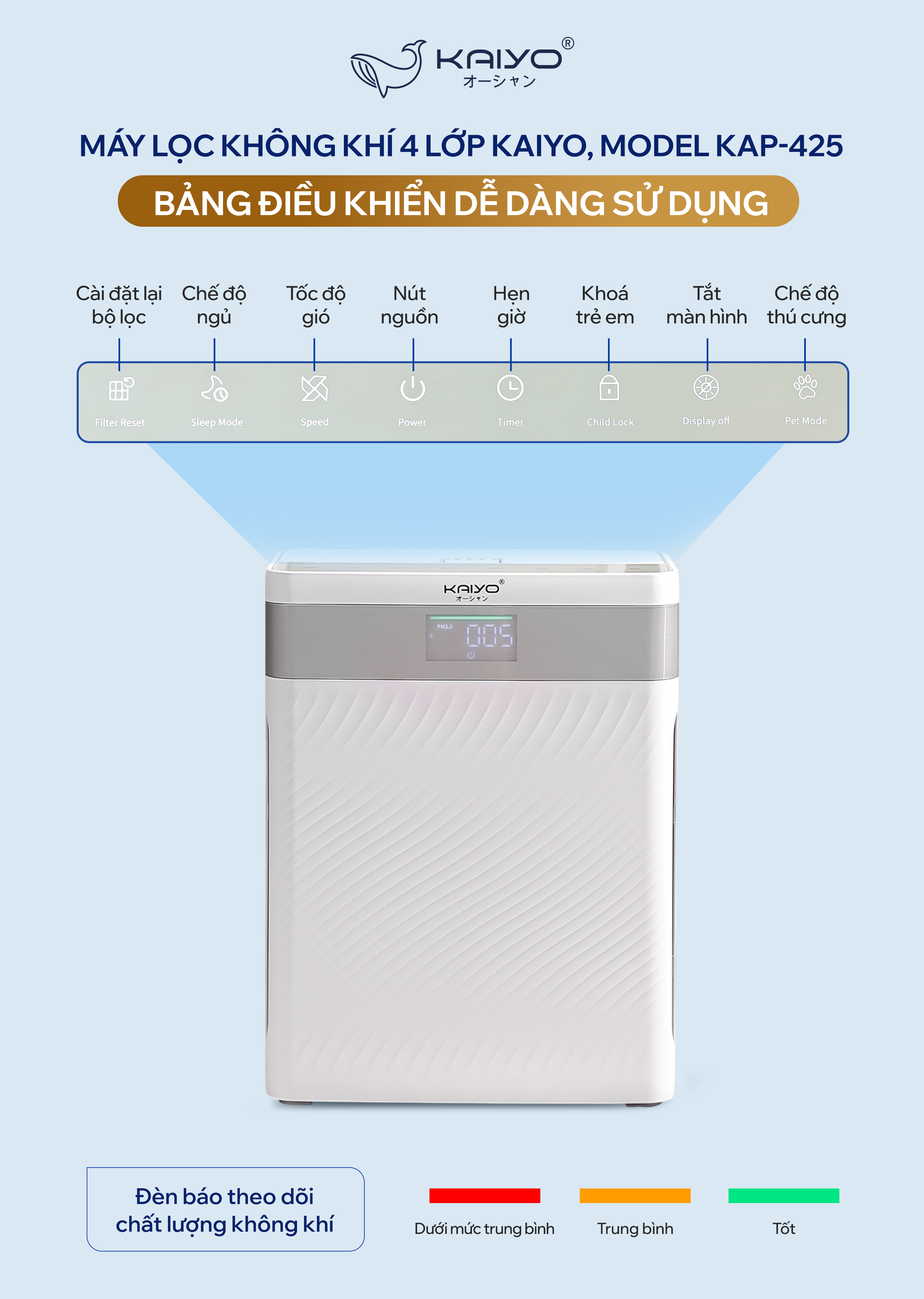 Máy lọc không khí 4 lớp Kaiyo, model KAP-425 [mã KAP-4250]