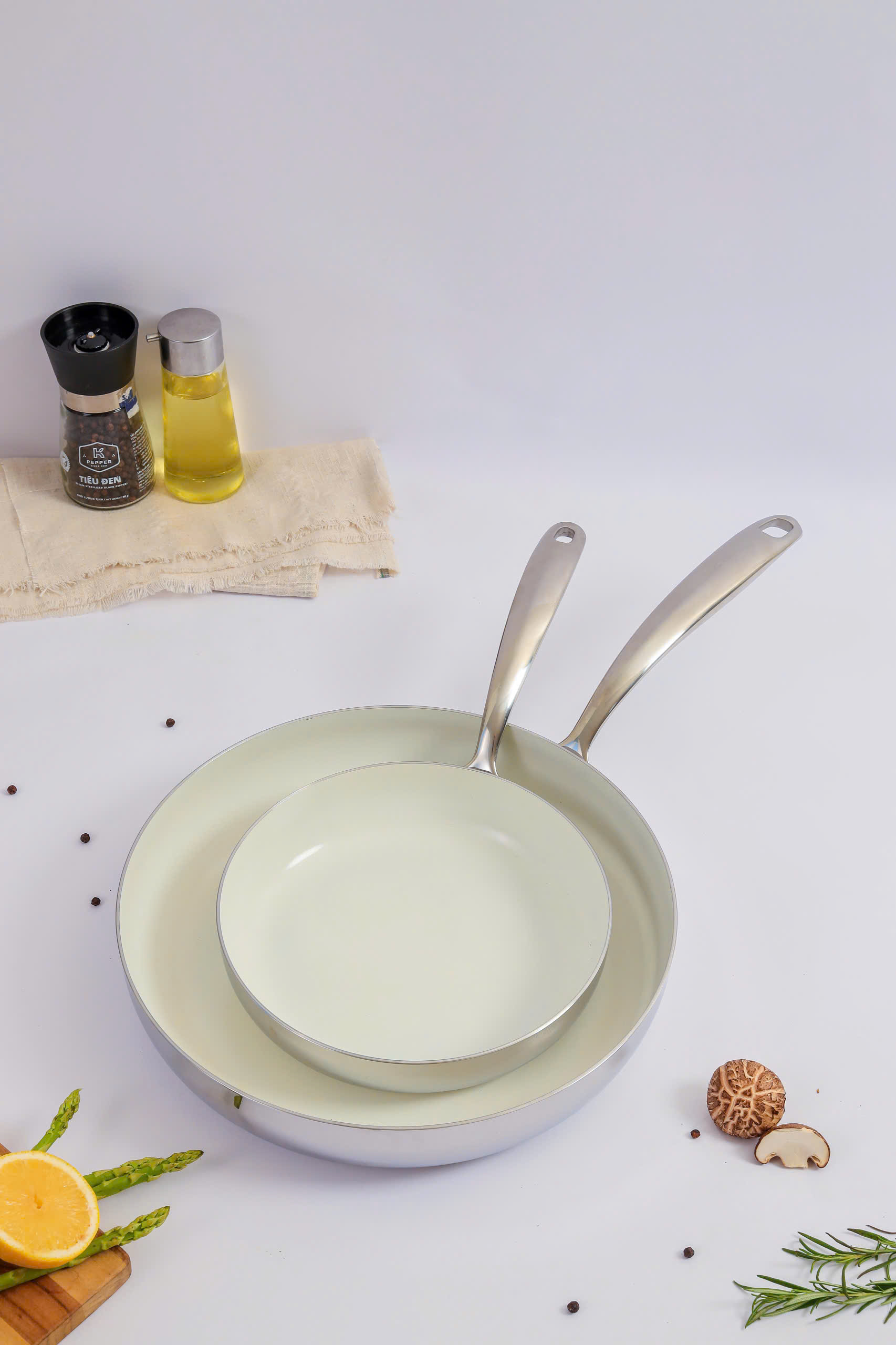 Chảo inox chống dính Ceramic Kaiyo, sâu lòng có vung kính size 24cm [mã KNW-6698]