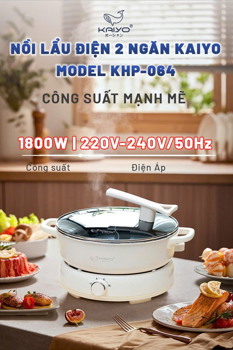 Nồi lẩu điện 2 ngăn Kaiyo, model KHP-064
