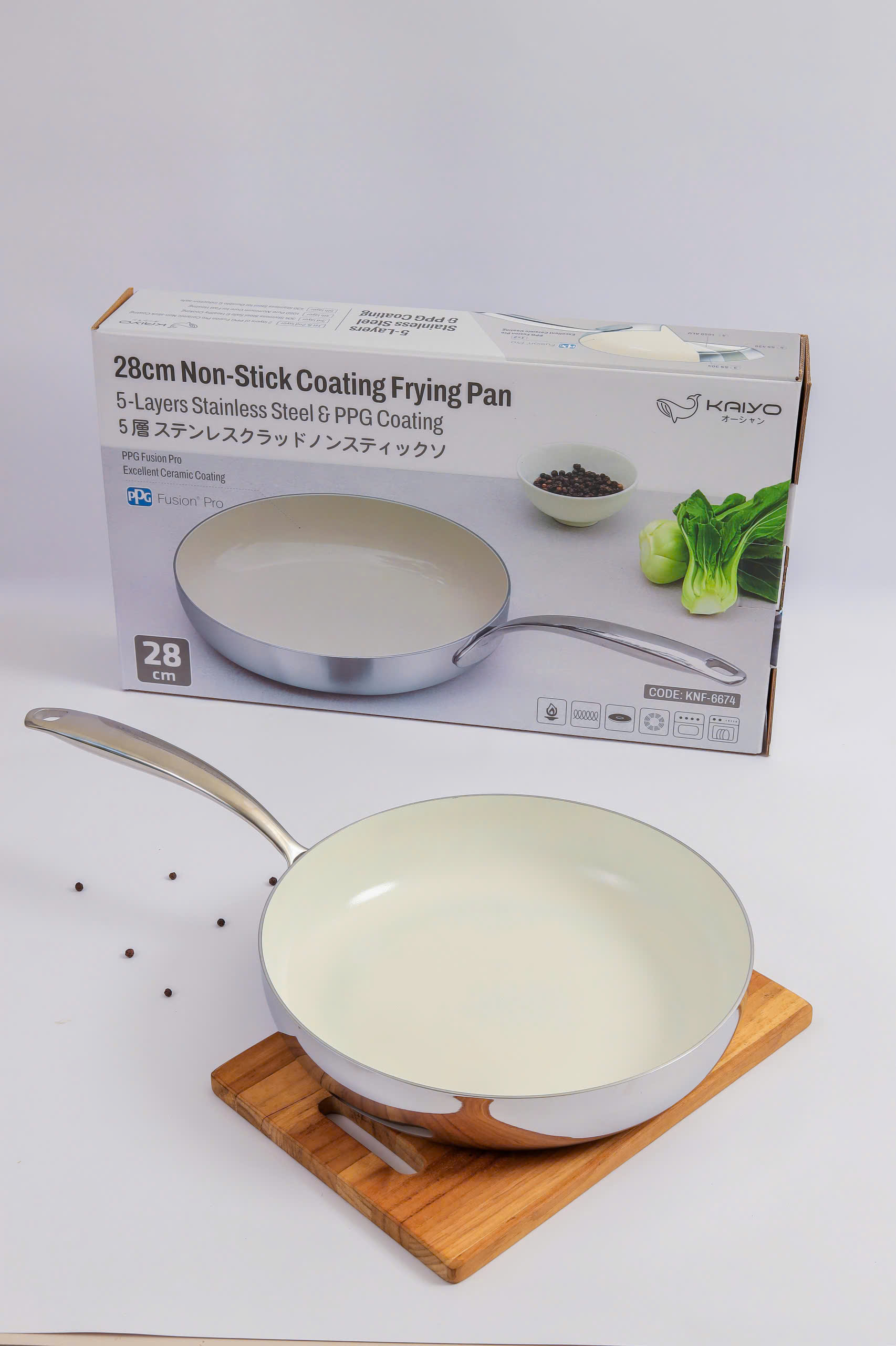 Chảo inox chống dính Ceramic Kaiyo, dáng cạn size 28cm [mã KNF-6674]