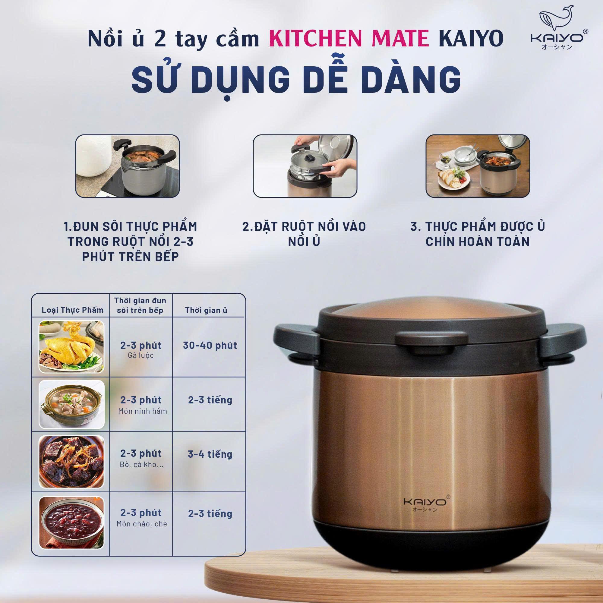 Nồi ủ chân không 2 tay cầm Kitchen Mate Kaiyo, dung tích 3L, màu vàng [mã KTC-6919]