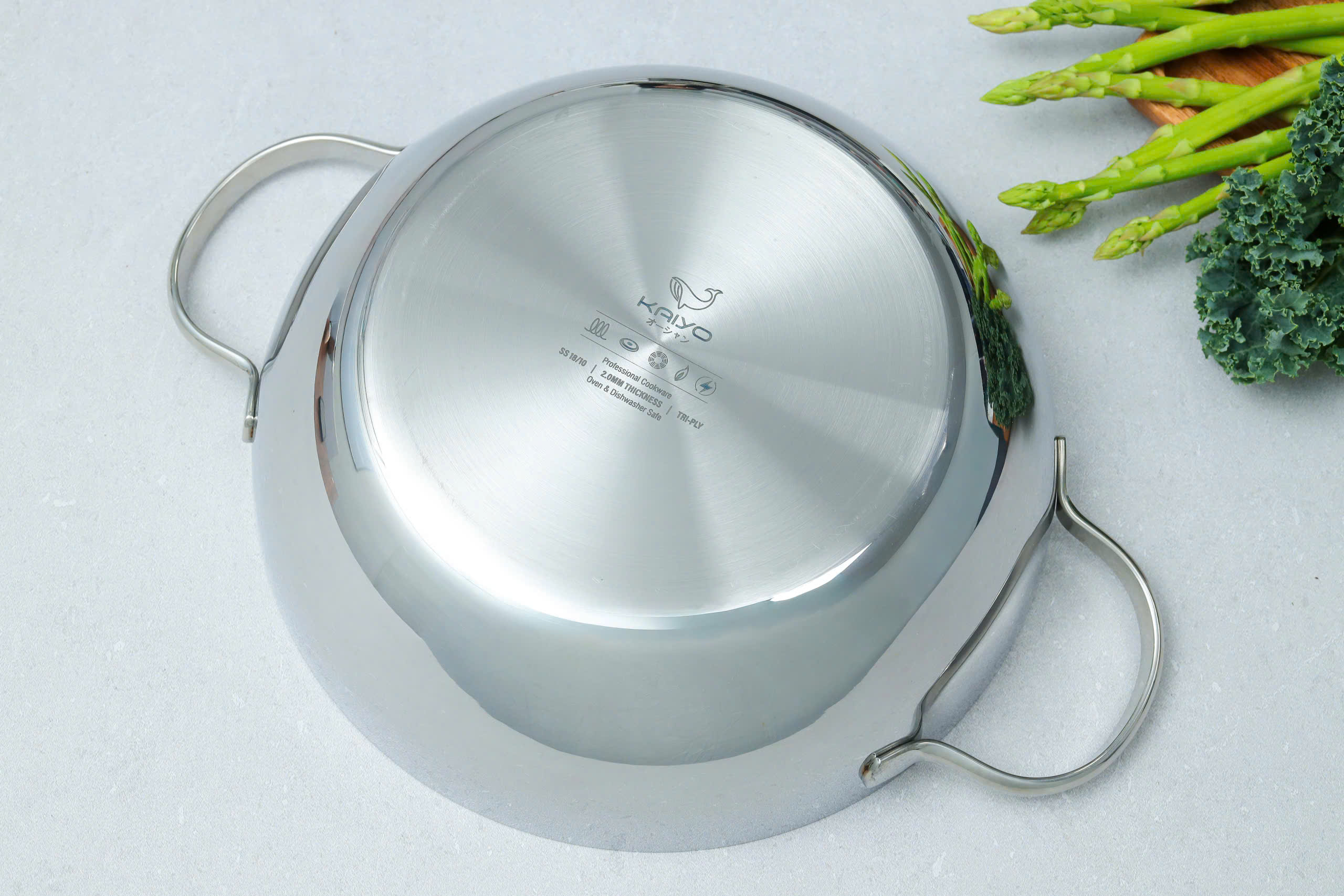 Chảo đúc inox 3 lớp thân đáy liền Kaiyo, sâu lòng, 2 tay cầm, size 24cm (Classic Pro) [KIW-6889]