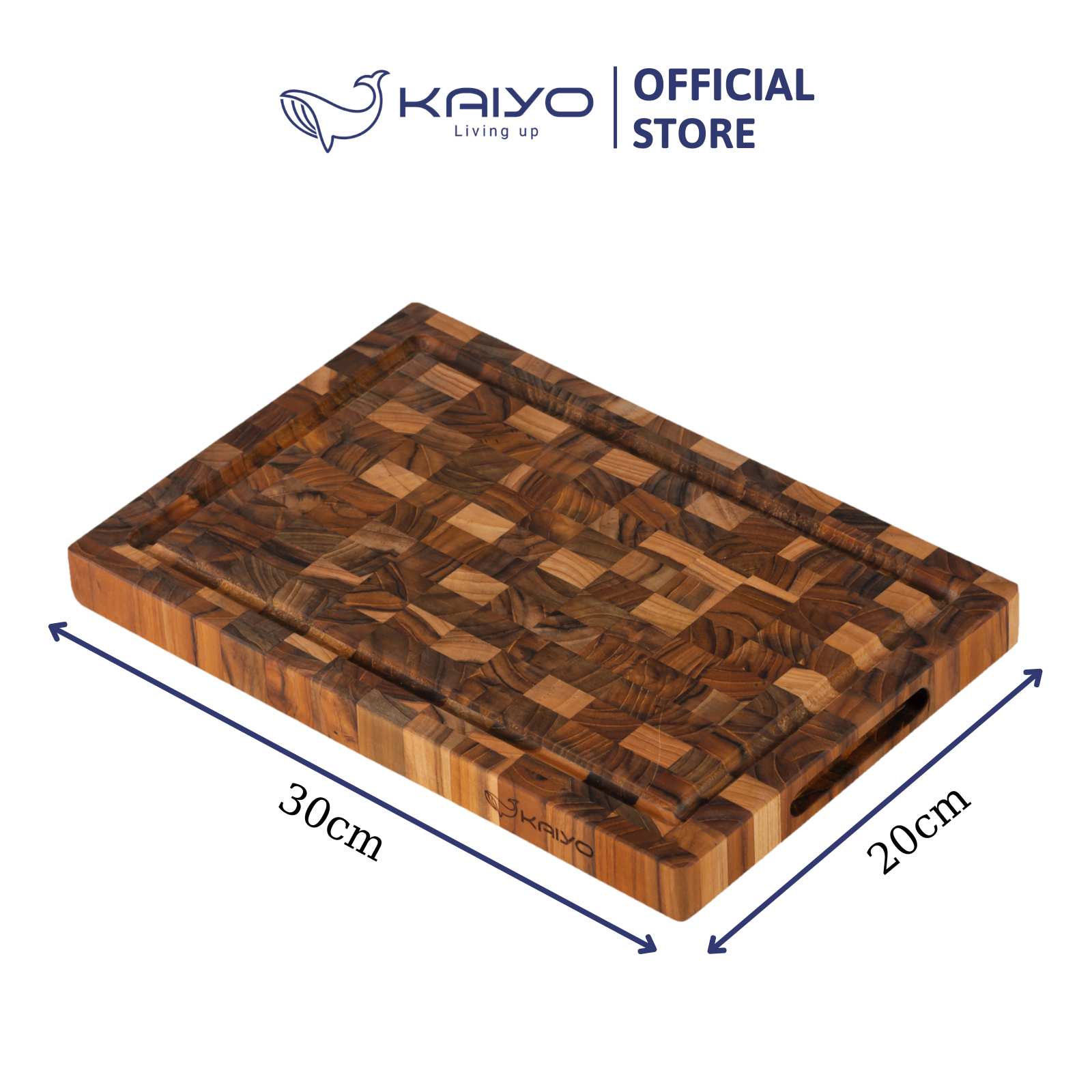 Thớt thái gỗ Teak đầu cây Kaiyo hình chữ nhật 30 x 20 x 2,5cm