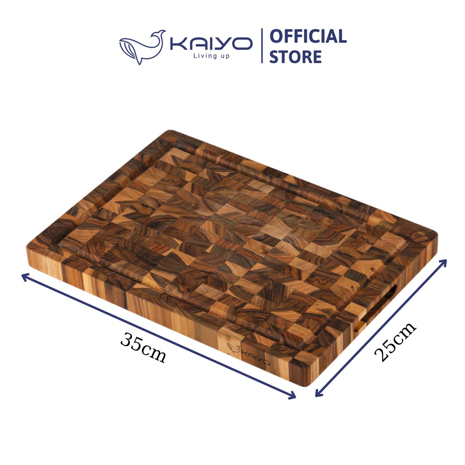 Thớt thái gỗ Teak đầu cây Kaiyo hình chữ nhật 35 x 25 x 2,5cm