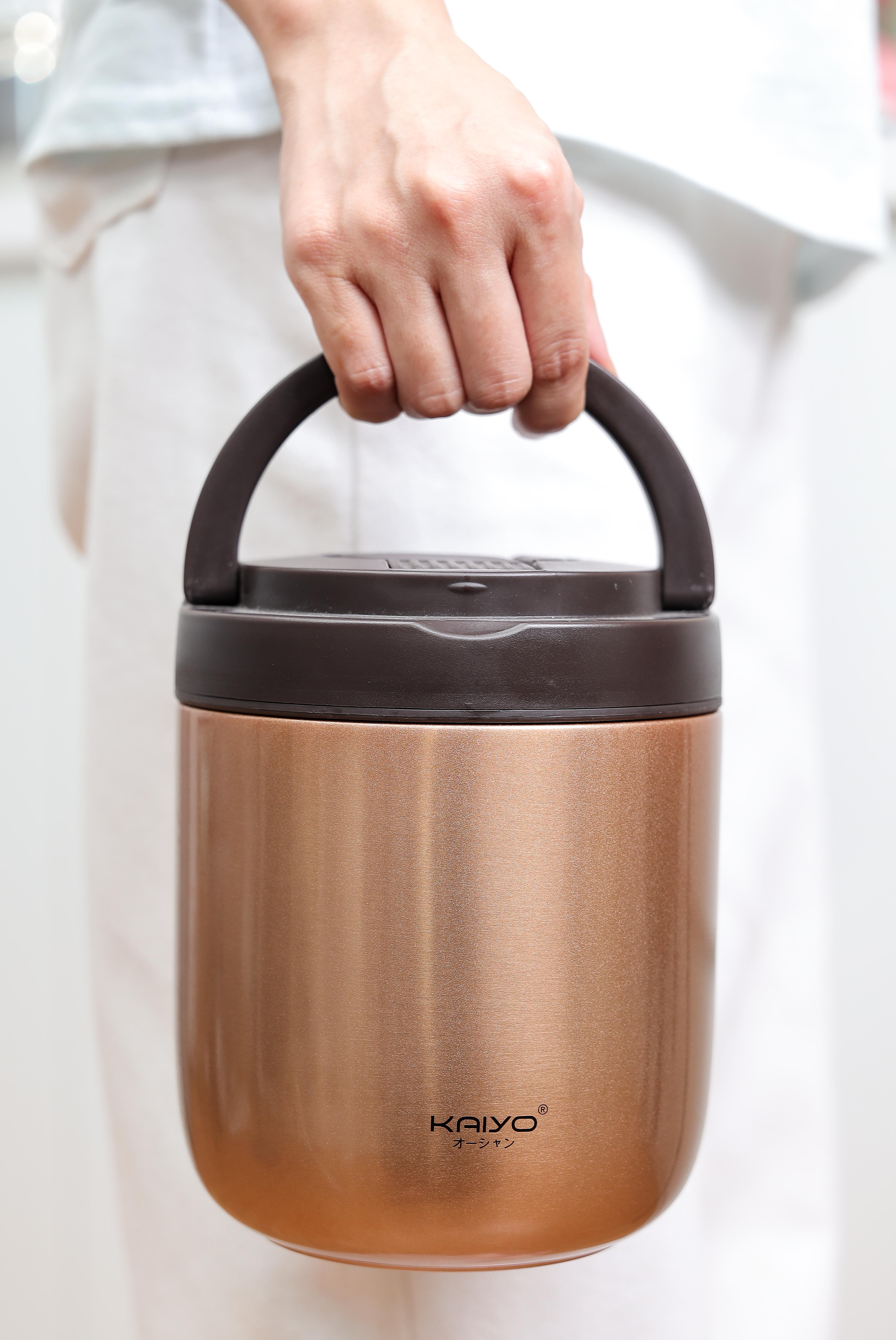 Cặp lồng giữ nhiệt 3 ngăn Kaiyo, dung tích 1.3L màu vàng đồng [mã KVL-1556]