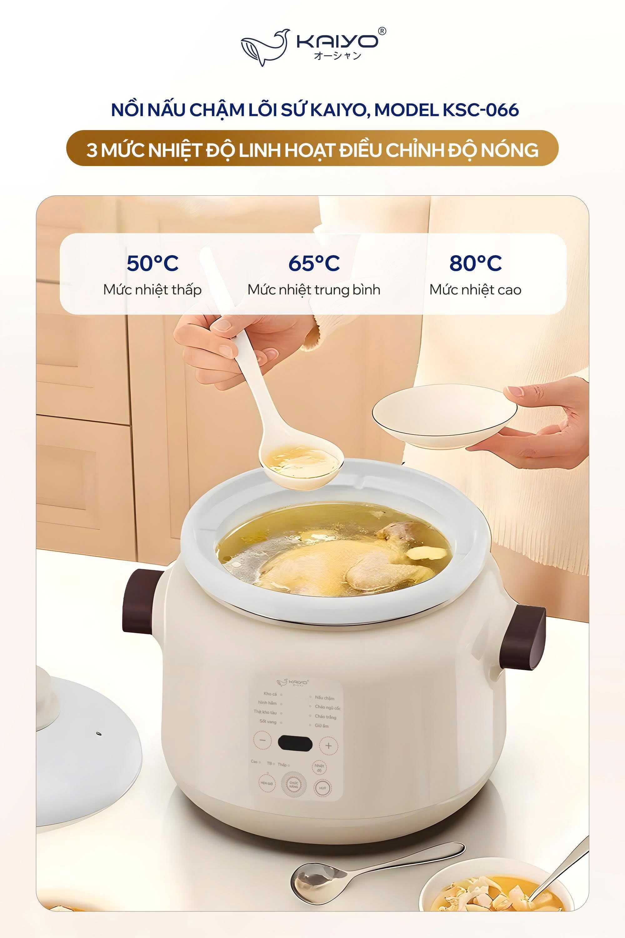 Nồi nấu chậm lõi sứ Kaiyo, model KSC-066 [mã KSC-0665]