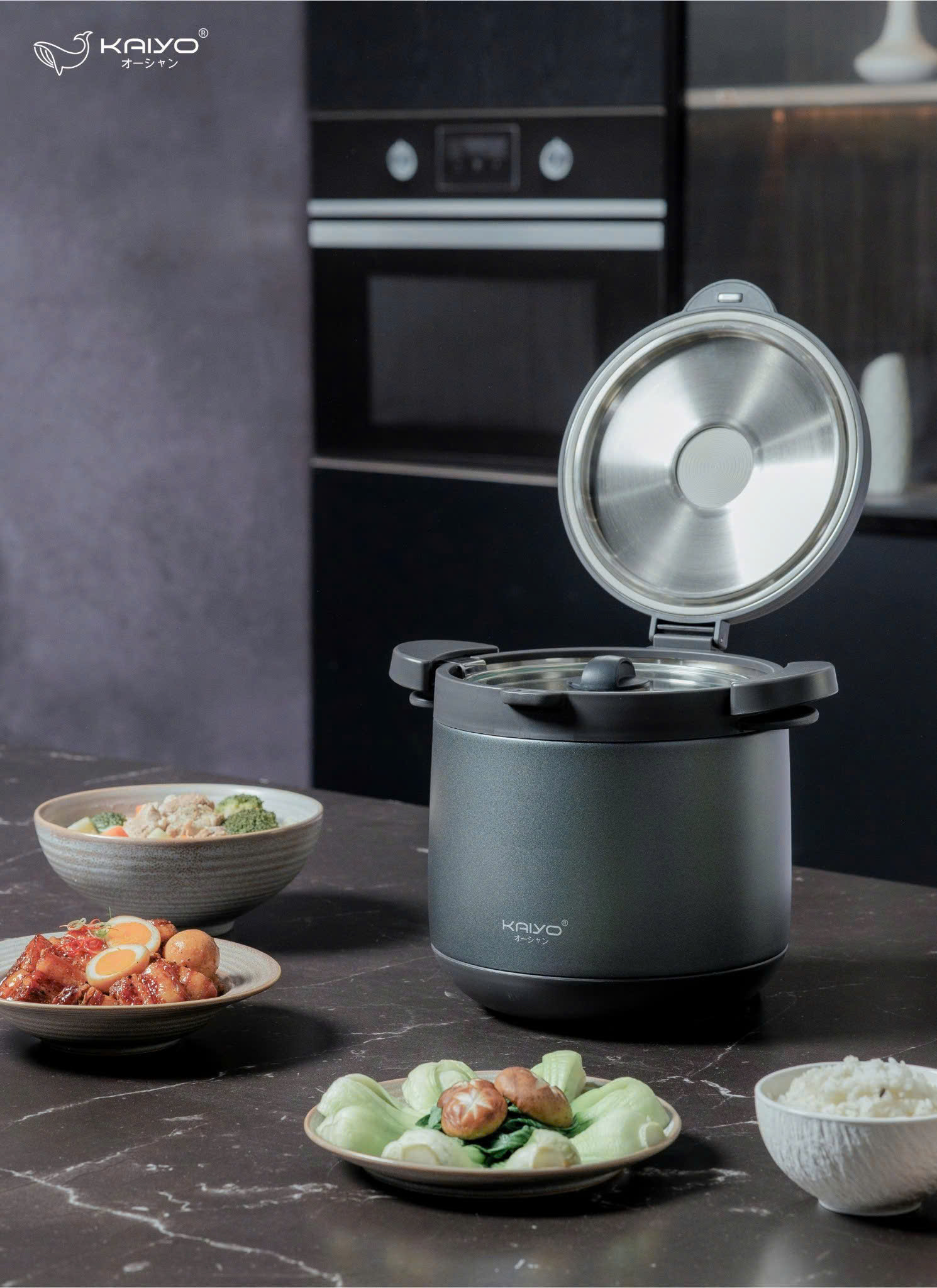 Nồi ủ chân không 2 tay cầm Kitchen Mate Kaiyo, dung tích 3L, màu ghi [mã KTC-6926]