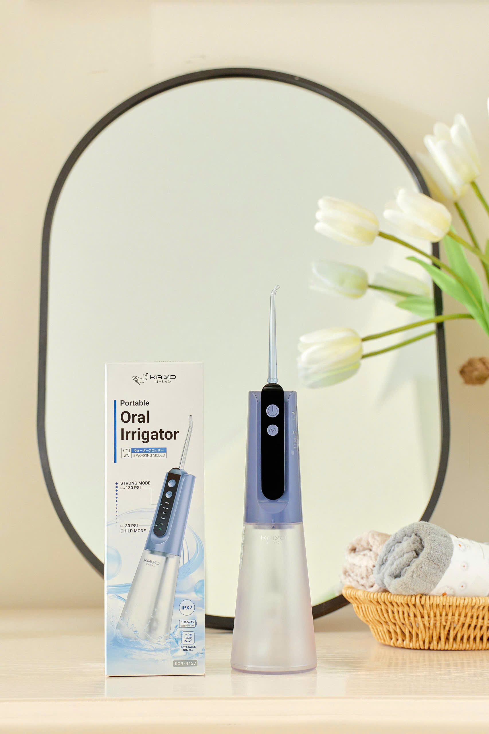 Máy tăm nước 5 chế độ thông minh Kaiyo, màu ghi đá [mã KOR-4137]