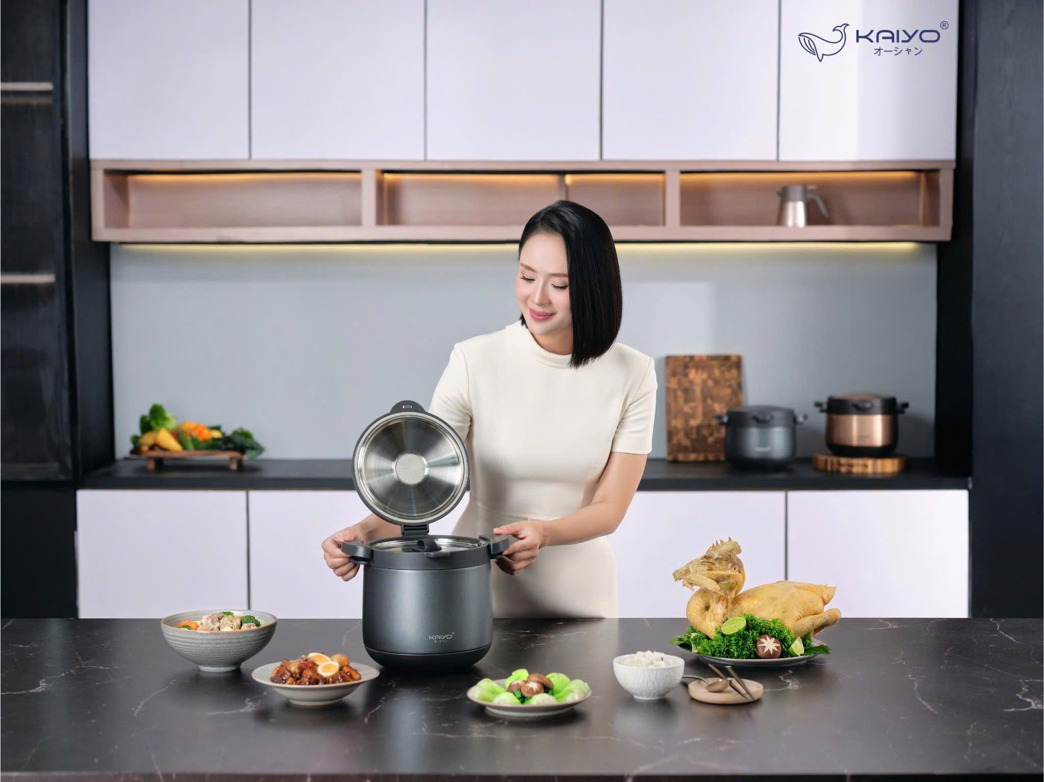 Nồi ủ chân không 2 tay cầm Kitchen Mate Kaiyo, dung tích 4,5L, màu ghi [mã KTC-6902]