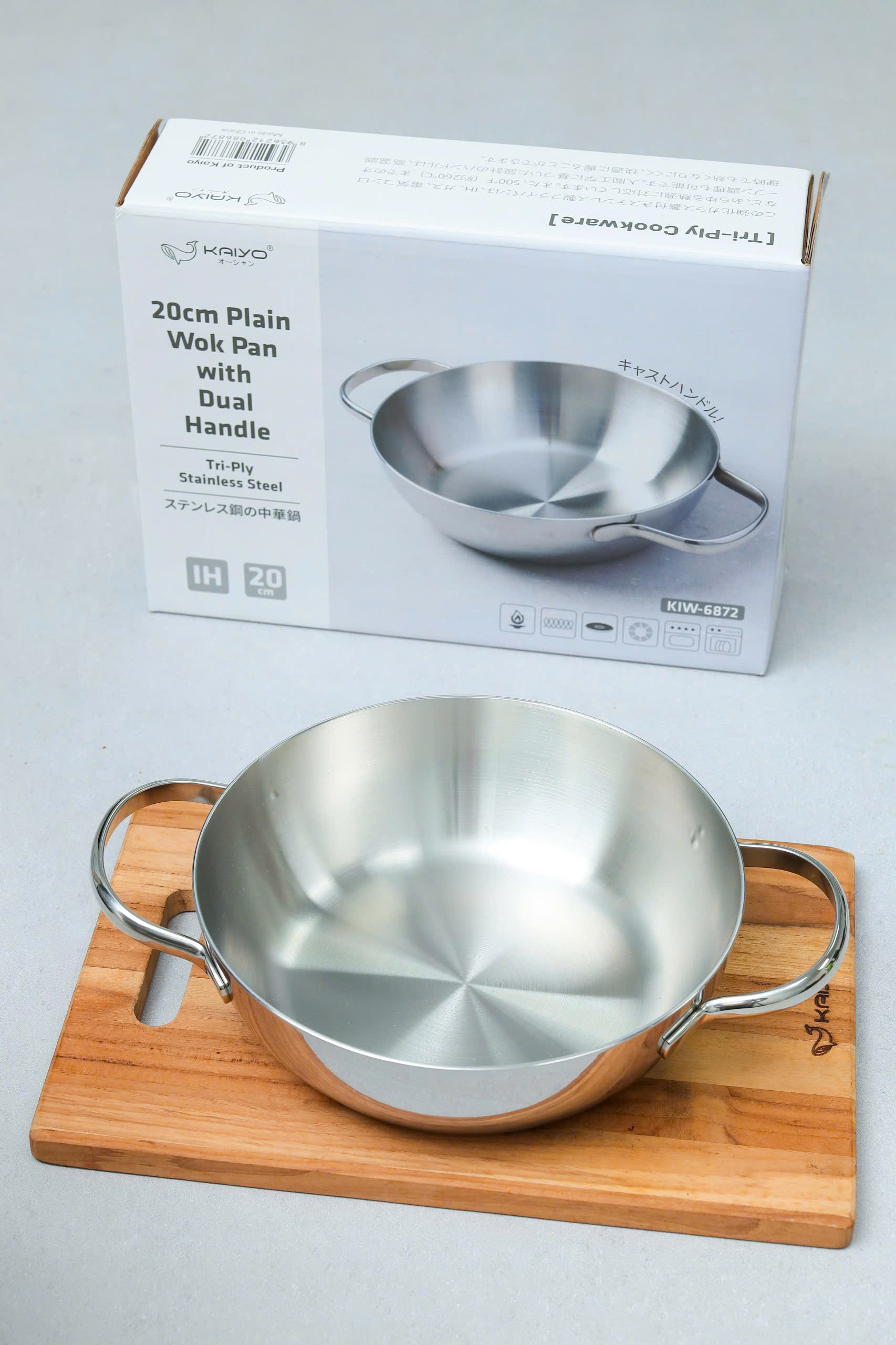 Chảo đúc inox 3 lớp thân đáy liền Kaiyo, sâu lòng, 2 tay cầm, size 20cm (Classic Pro) [KIW-6872]