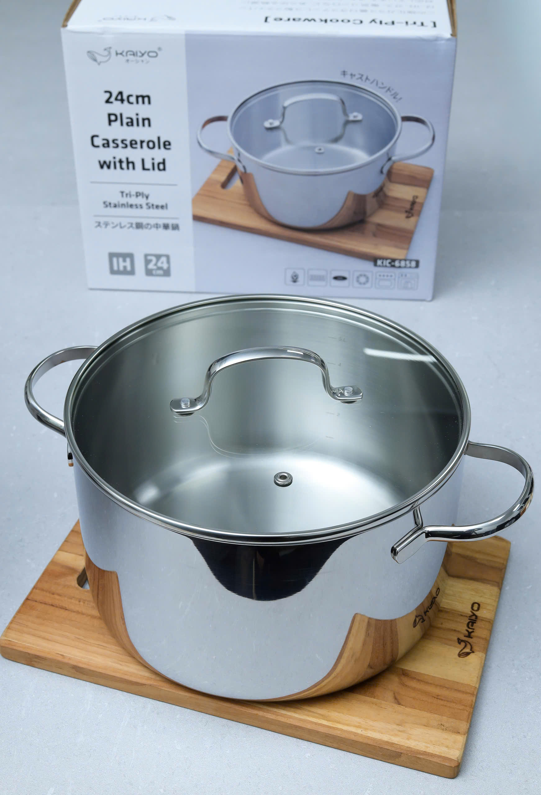 Nồi inox thân đáy liền Try-Ply Kaiyo, vung kính, size 24cm (Classic Pro) [KIC-6858]