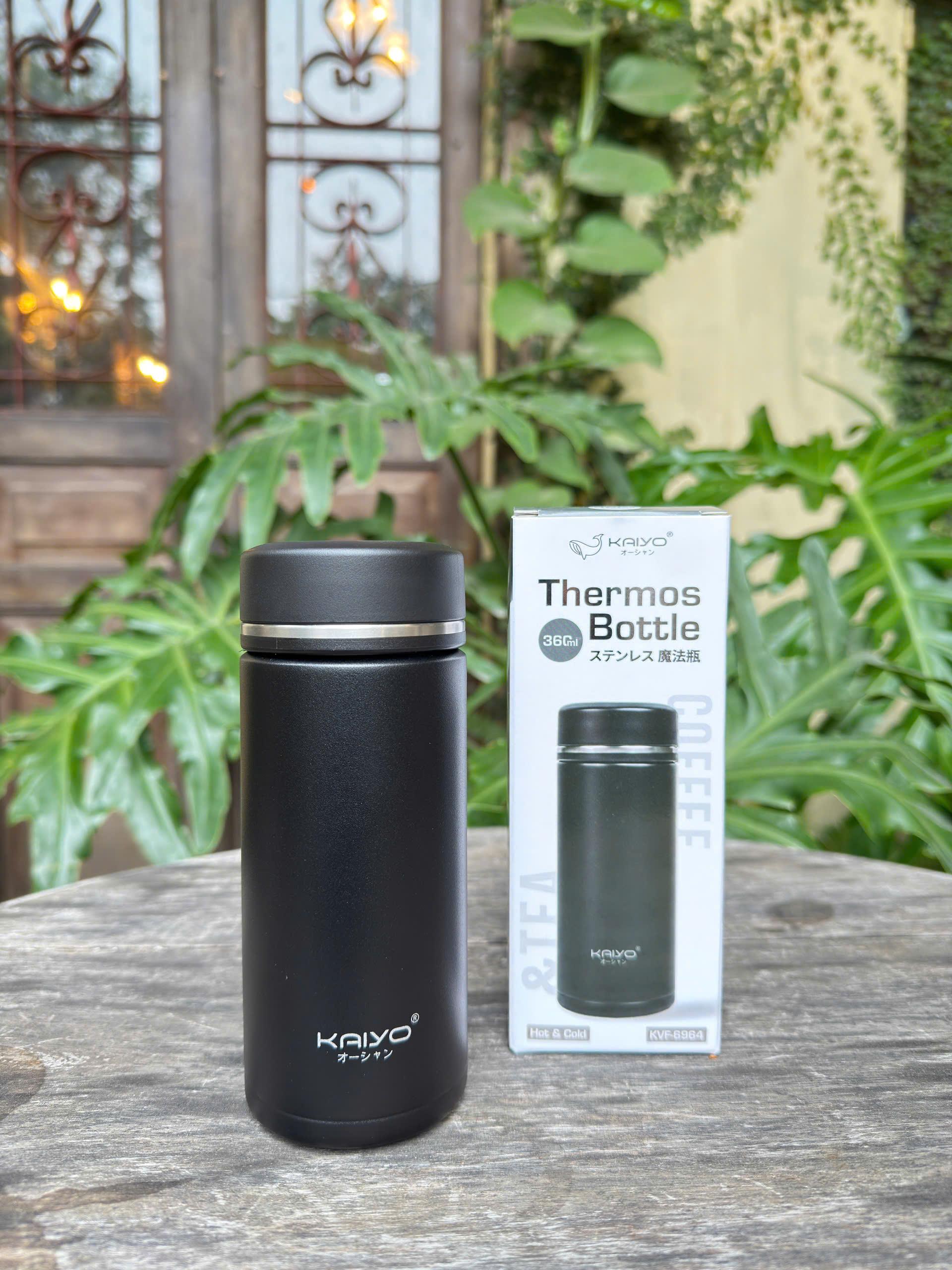 Bình giữ nhiệt hai lớp inox 304 Kaiyo, 360ml, màu đen nhám [KVF-6964]