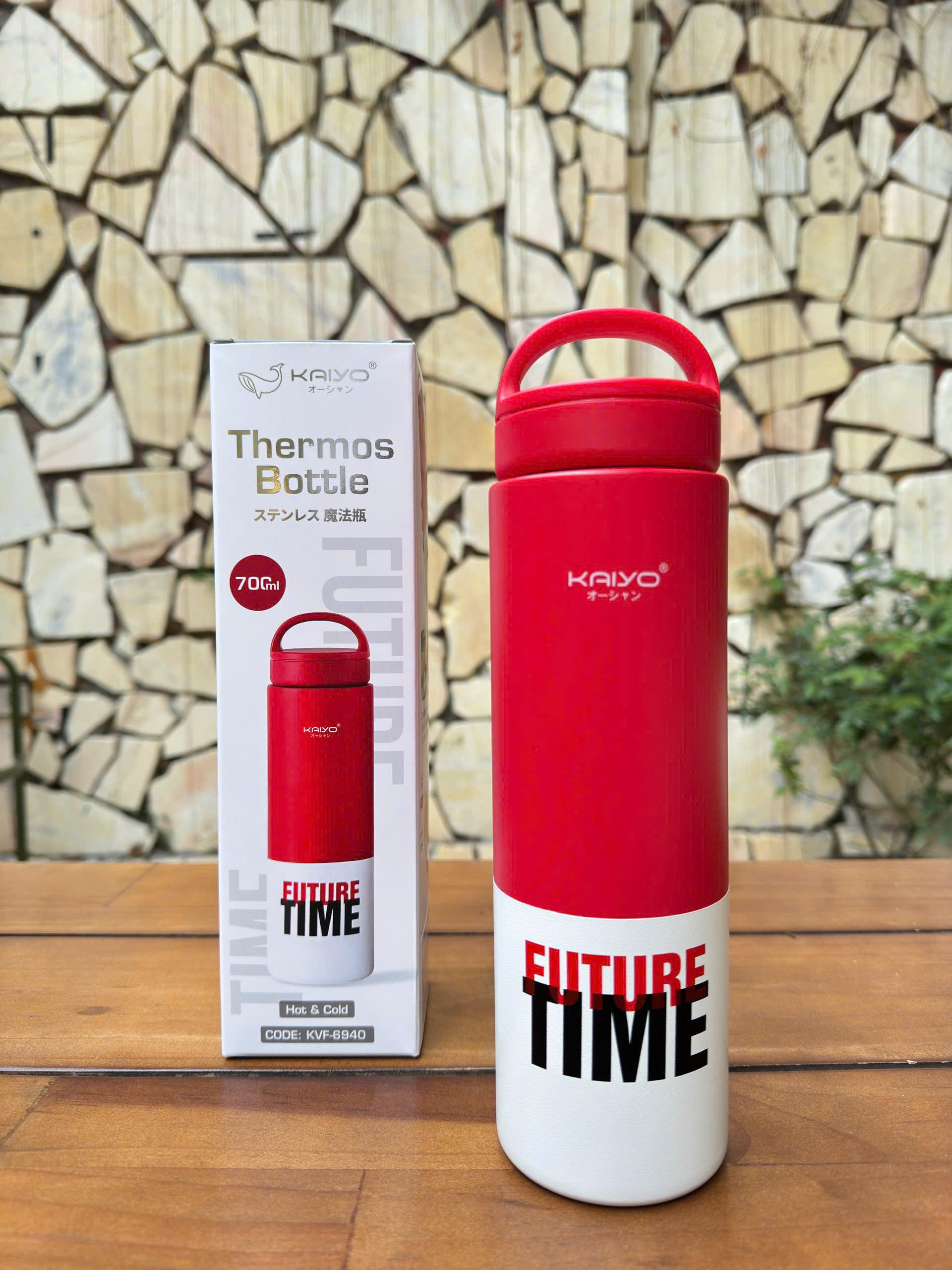 Bình giữ nhiệt hai lớp inox 304 Kaiyo, 700ml, màu đỏ và trắng [KVF-6940]