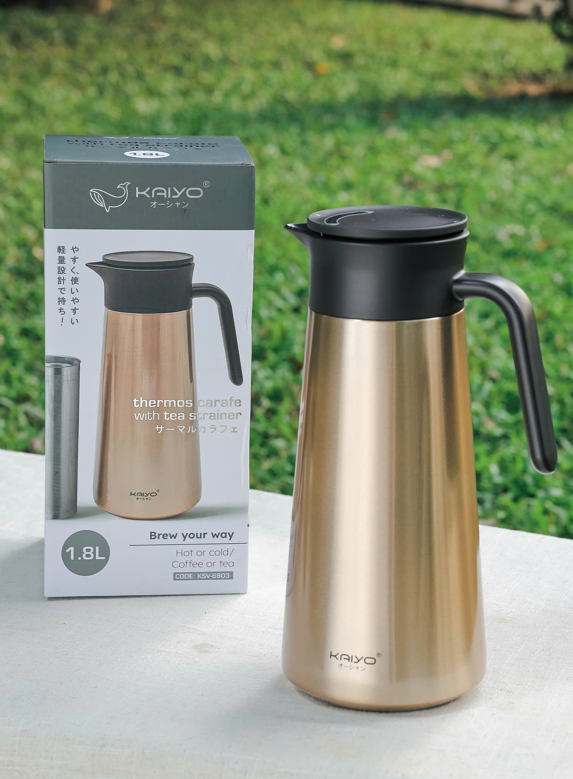 Bình giữ nhiệt kèm lọc trà Kaiyo dung tích 1.8L, màu vàng đồng [mã KSV-6803]