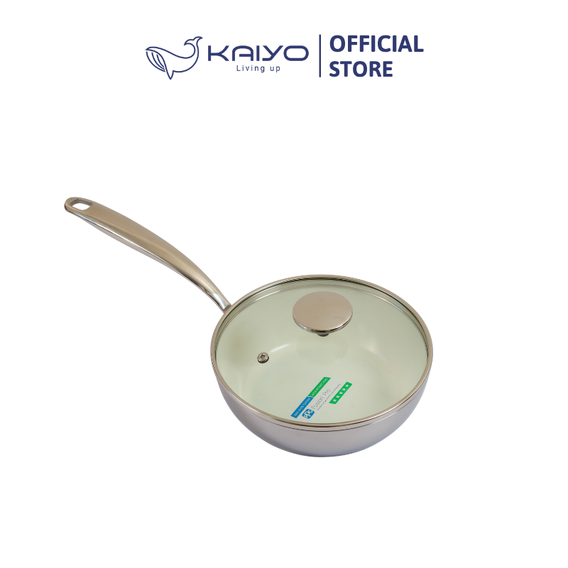 Chảo inox chống dính Ceramic Kaiyo, sâu lòng có vung kính size 20cm [mã KNW-6681]