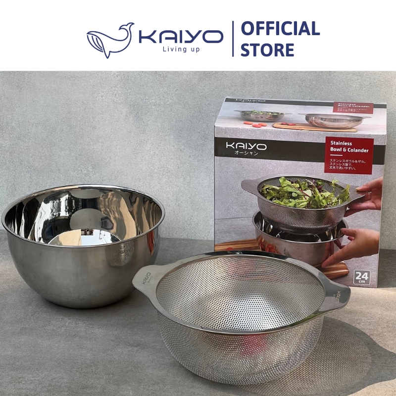 Bộ tô trộn và rổ inox Kaiyo size 24cm