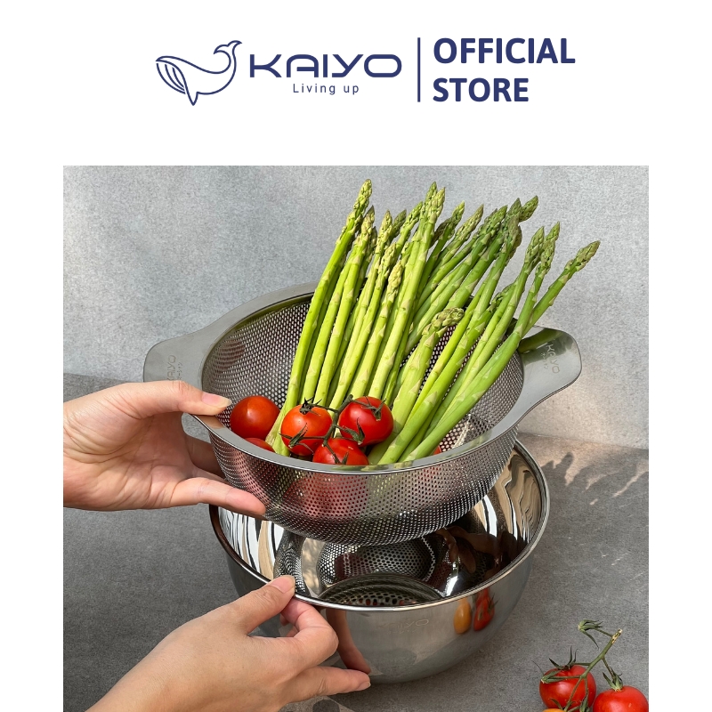 Bộ tô trộn và rổ inox Kaiyo size 24cm