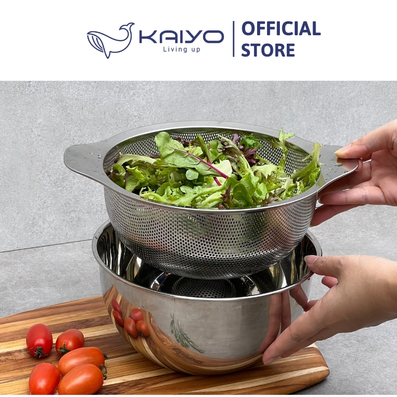 Bộ tô trộn và rổ inox Kaiyo size 24cm