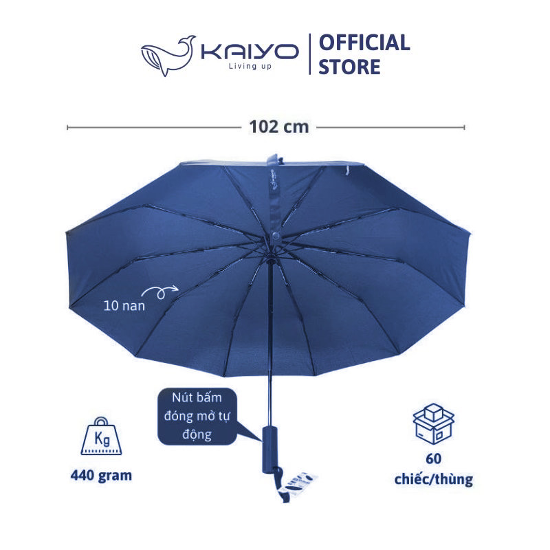 Ô gấp gọn tự động hai chiều 10 nan Kaiyo, màu xanh navy