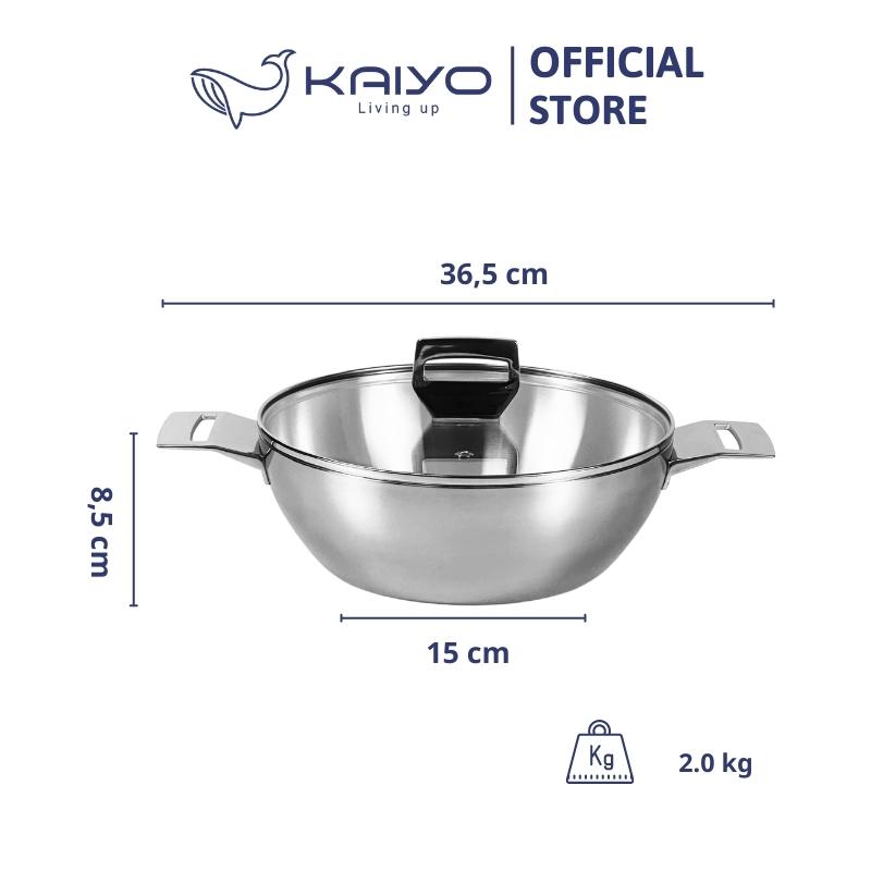 Chảo inox 3 lớp đáy liền sâu lòng Tri-Ply Kaiyo 2 tay cầm, size 24cm