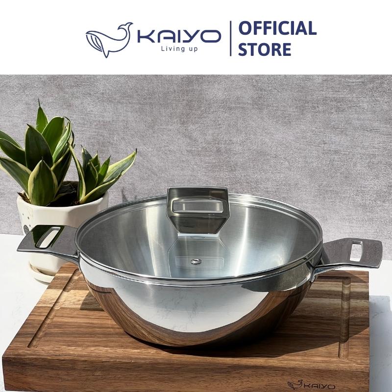 Chảo inox 3 lớp đáy liền sâu lòng Tri-Ply Kaiyo 2 tay cầm, size 24cm