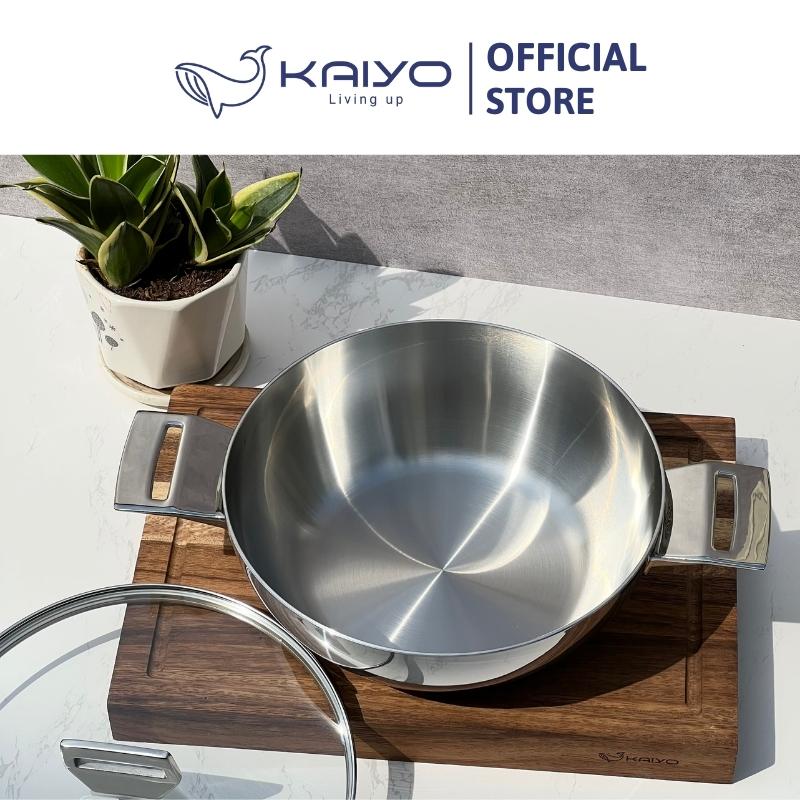 Chảo inox 3 lớp đáy liền sâu lòng Tri-Ply Kaiyo 2 tay cầm, size 24cm