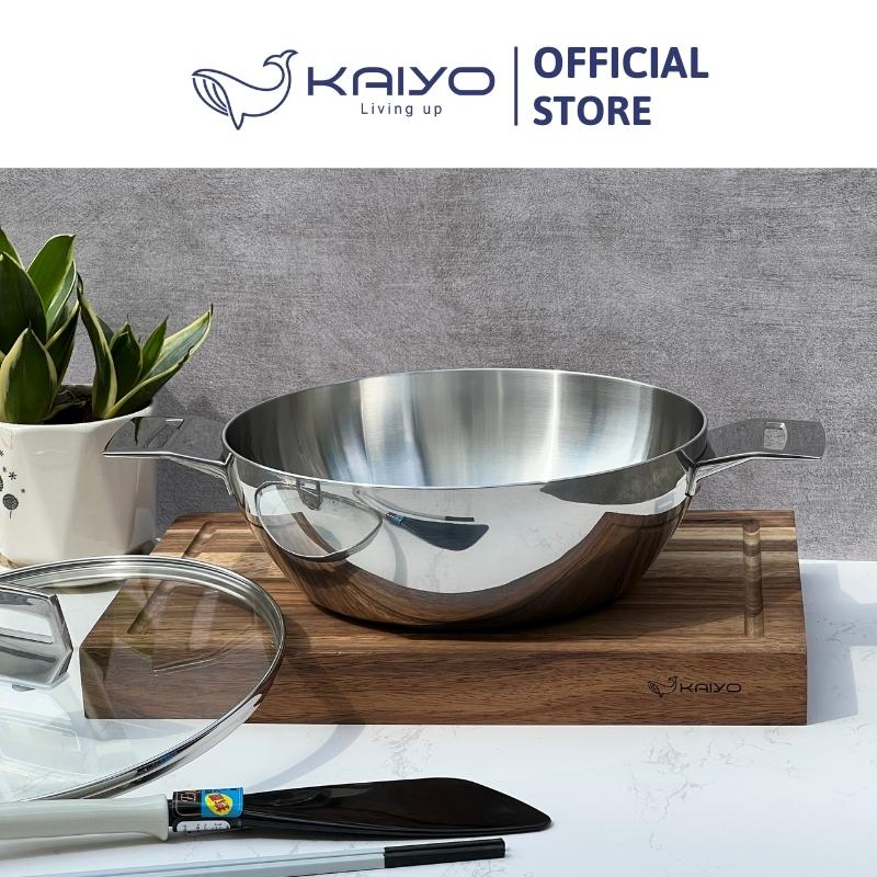 Chảo inox 3 lớp đáy liền sâu lòng Tri-Ply Kaiyo 2 tay cầm, size 24cm