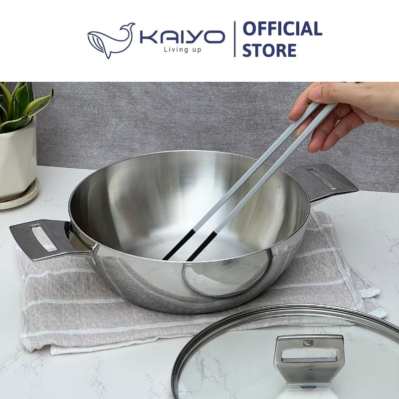 Chảo inox 3 lớp đáy liền sâu lòng Tri-Ply Kaiyo 2 tay cầm, size 24cm