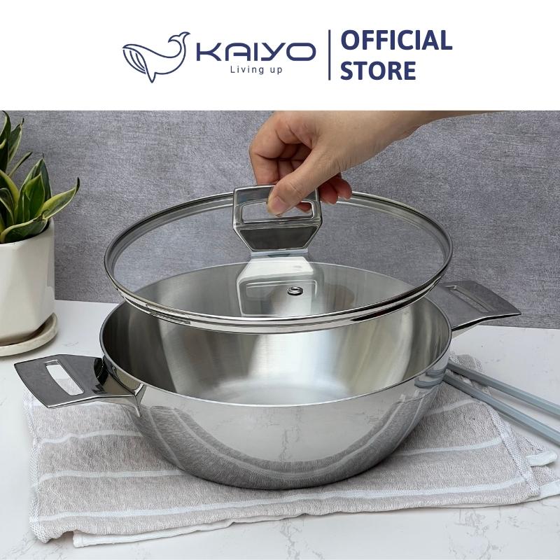 Chảo inox 3 lớp đáy liền sâu lòng Tri-Ply Kaiyo 2 tay cầm, size 24cm