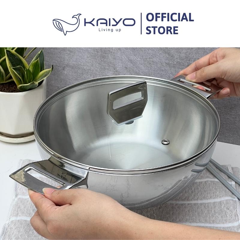 Chảo inox 3 lớp đáy liền sâu lòng Tri-Ply Kaiyo 2 tay cầm, size 24cm