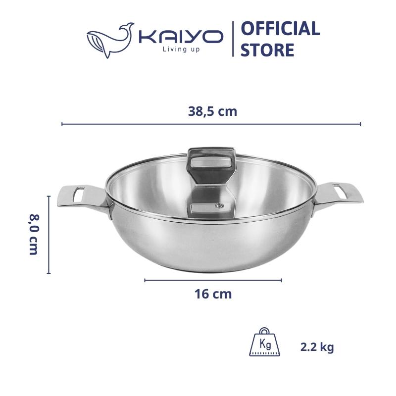 Chảo inox 3 lớp đáy liền sâu lòng Tri-Ply Kaiyo 2 tay cầm, size 26cm