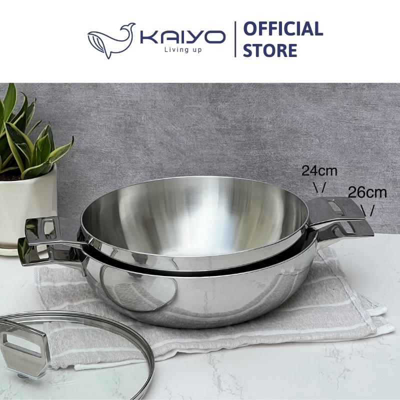 Chảo inox 3 lớp đáy liền sâu lòng Tri-Ply Kaiyo 2 tay cầm, size 26cm