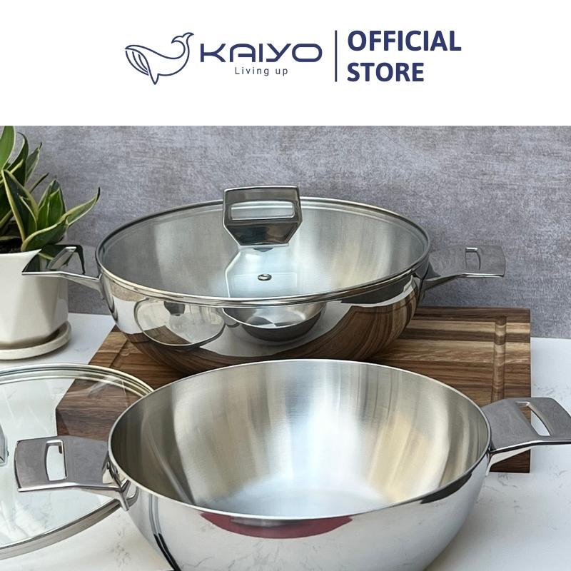 Chảo inox 3 lớp đáy liền sâu lòng Tri-Ply Kaiyo 2 tay cầm, size 26cm