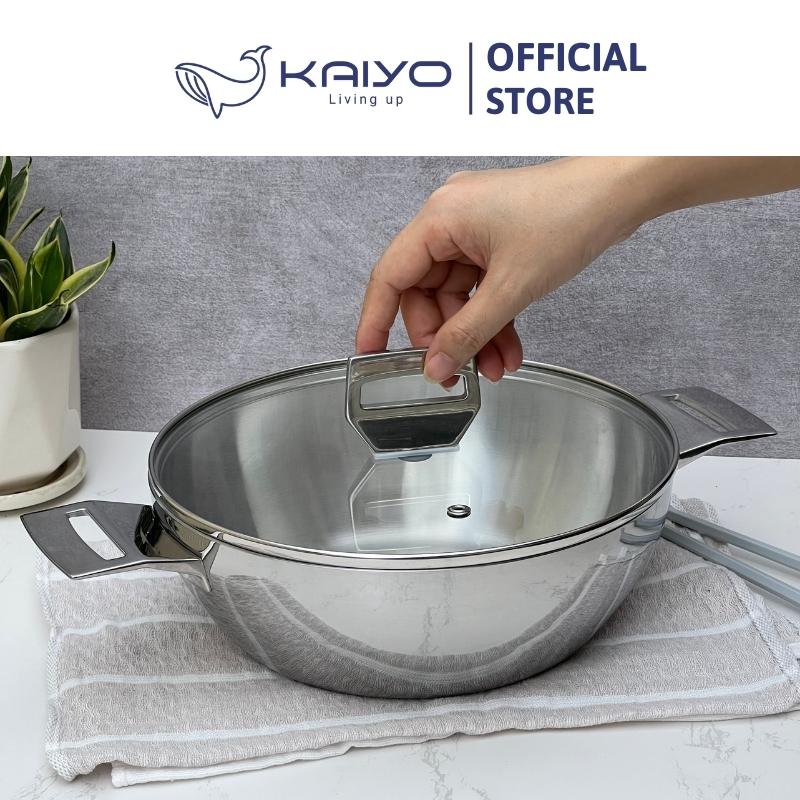 Chảo inox 3 lớp đáy liền sâu lòng Tri-Ply Kaiyo 2 tay cầm, size 26cm