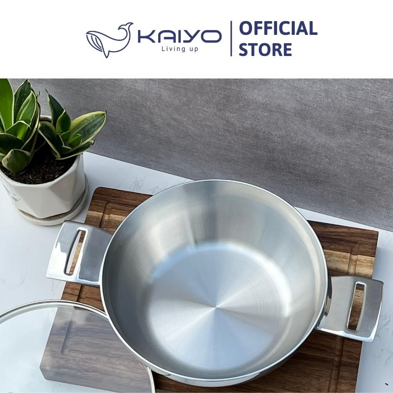 Chảo inox 3 lớp đáy liền sâu lòng Tri-Ply Kaiyo 2 tay cầm, size 26cm