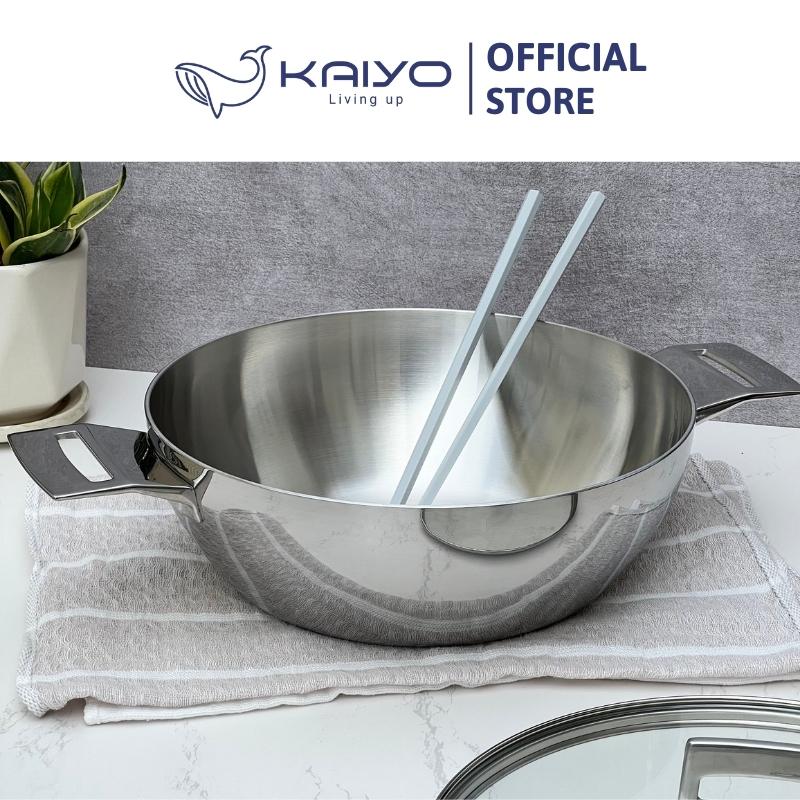 Chảo inox 3 lớp đáy liền sâu lòng Tri-Ply Kaiyo 2 tay cầm, size 26cm