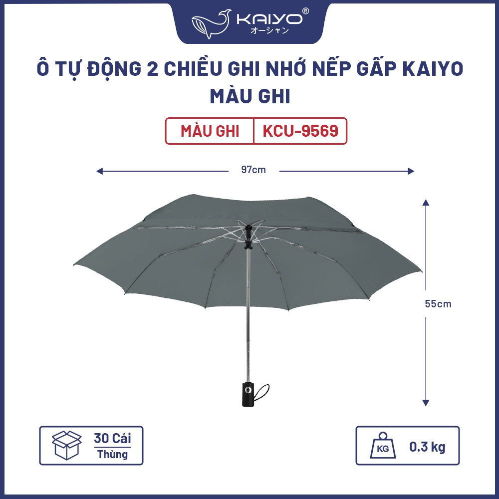 Ô tự động 2 chiều ghi nhớ nếp gấp Kaiyo, màu ghi [mã KCU-9569]