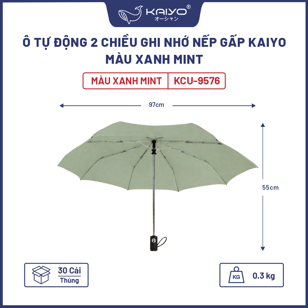 Ô tự động 2 chiều ghi nhớ nếp gấp Kaiyo, màu xanh mint [mã KCU-9576]