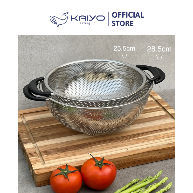 Rổ inox 2 tay cầm có chân Kaiyo 25,5cm