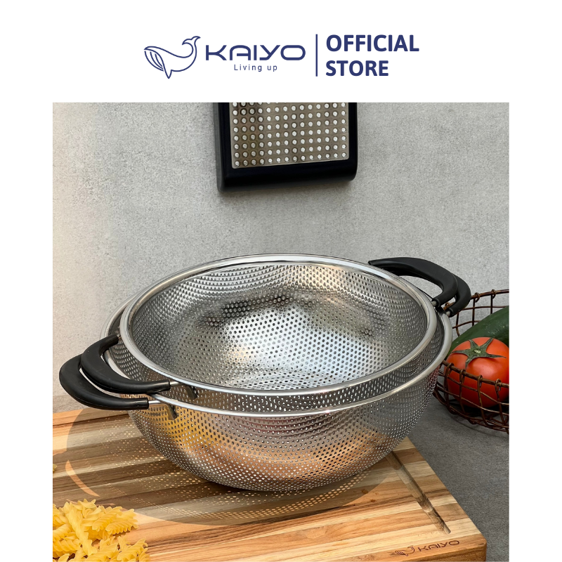 Rổ inox 2 tay cầm có chân Kaiyo 25,5cm