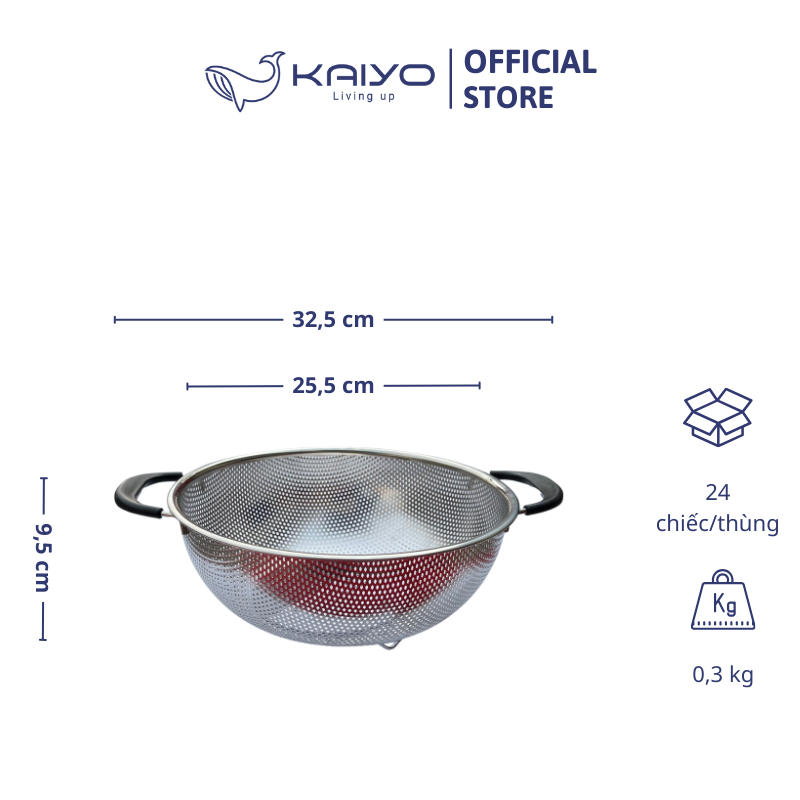 Rổ inox 2 tay cầm có chân Kaiyo 25,5cm