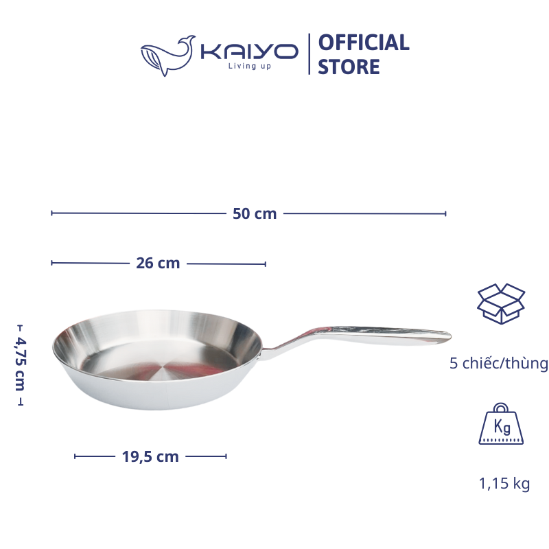 Chảo inox 316 liền khối 5-ply Premium Kaiyo 26cm