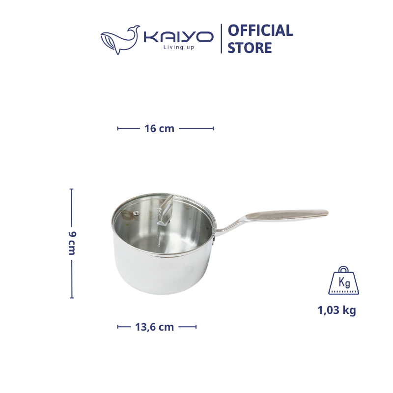 Quánh đúc Inox 3 lớp đáy liền Tri-Ply Kaiyo size 16cm